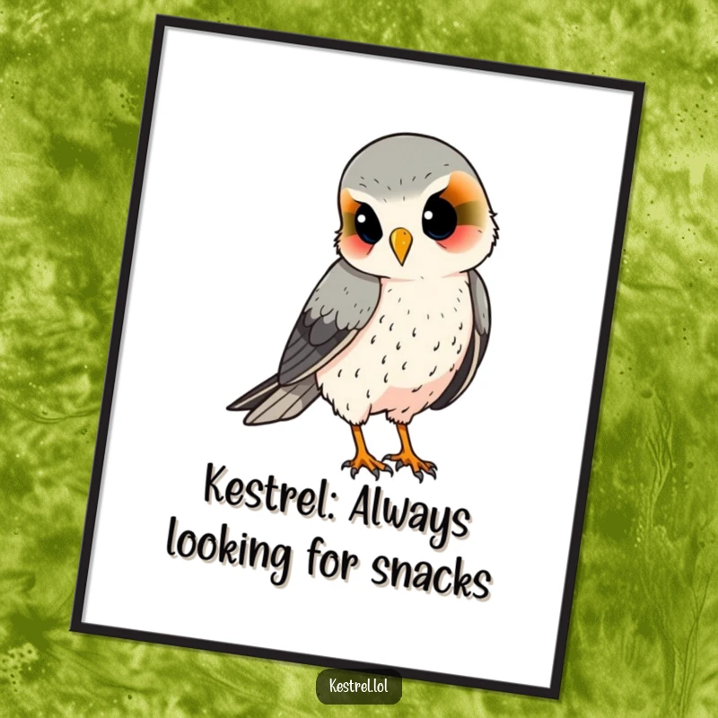 Funny Free Printable Wall Art: A kestrel with a tilted head, eyes sparkling with curiosity, observing the world.