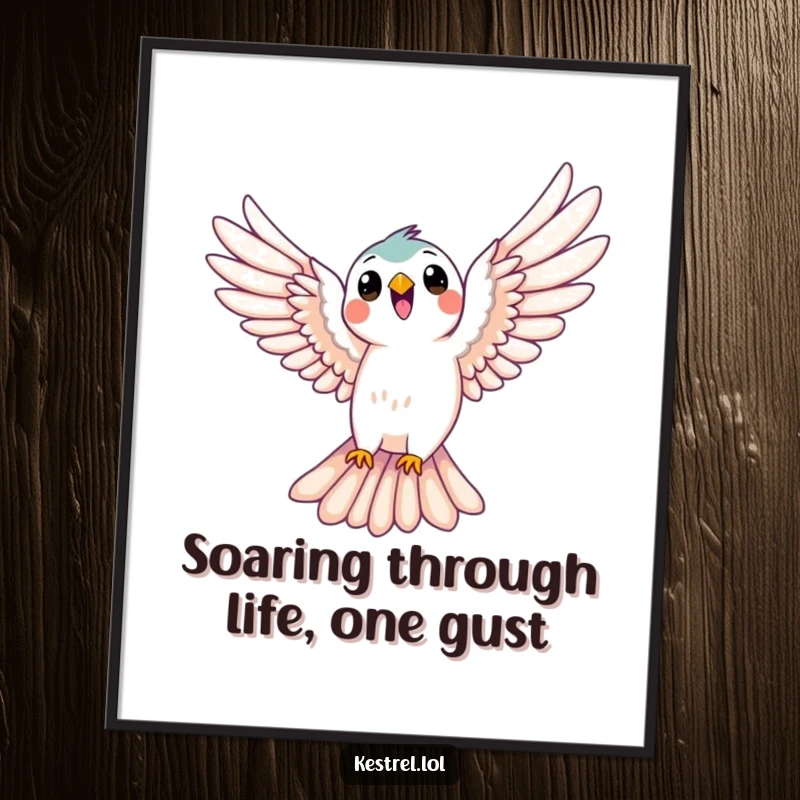Funny Free Printable Kestrel Wall Art: Kestrel soaring joyfully with wings spread wide, bringing a sense of freedom and humor.