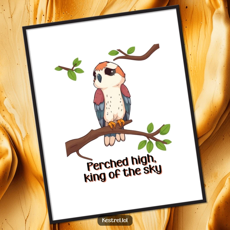Funny Free Printable Wall Art: A kestrel sitting proudly on a high branch, looking regal and amusing.