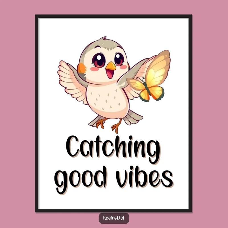 Funny Free Printable Wall Art: Kestrel Butterfly Chase Humorous Downloadable Art