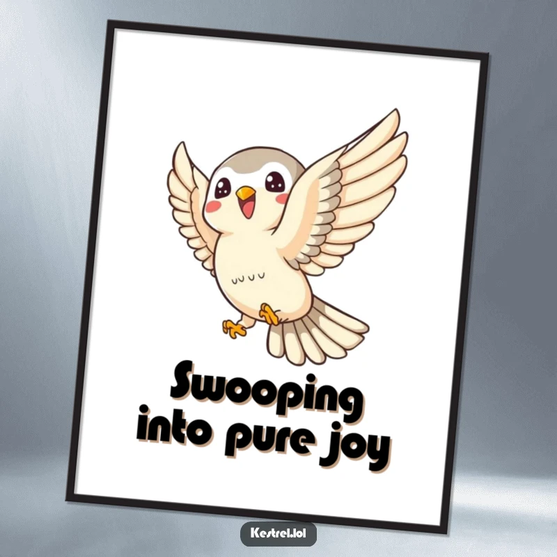 Funny Free Printable Wall Art: A kestrel executes a playful, joyful swoop through the sky with energetic flair.