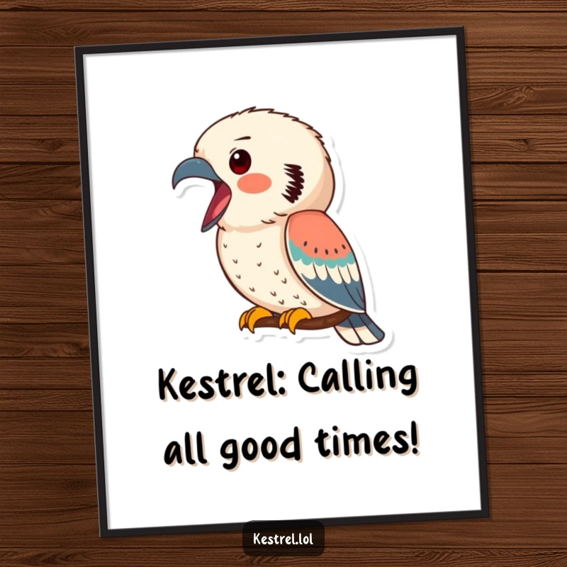 Funny Free Printable Kestrel Wall Art: A kestrel with its beak wide open, hilariously calling out in a striking pose.