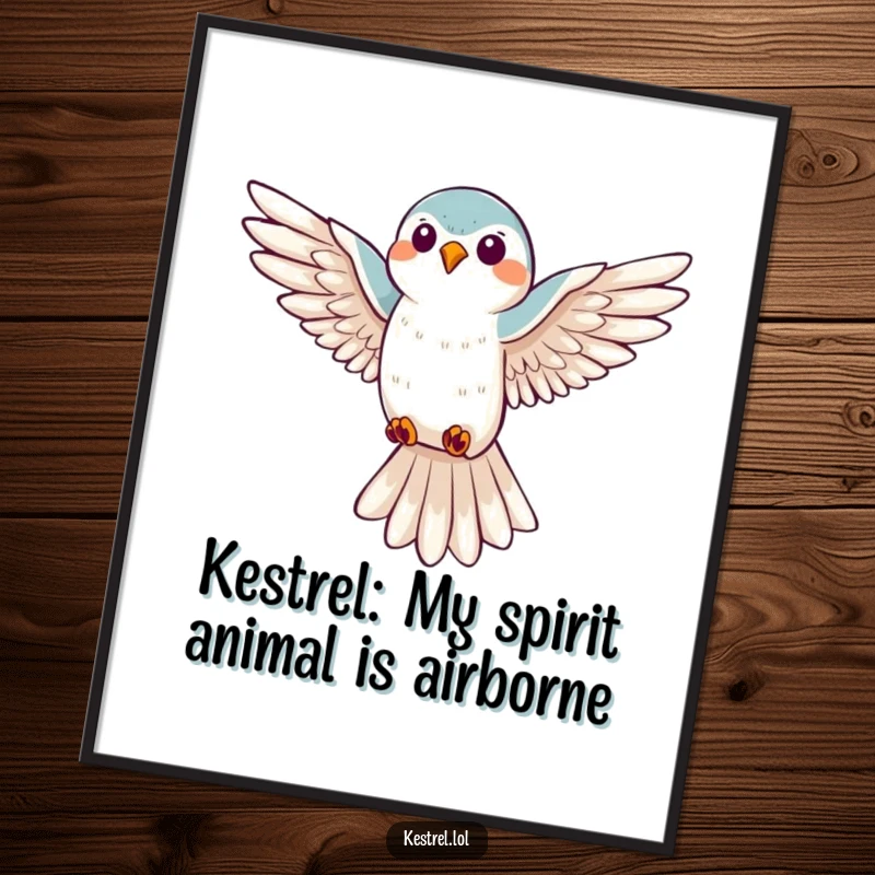 Funny Free Printable Wall Art: A cheerful kestrel in mid-hover, wings spread wide, bringing a smile to any wall.