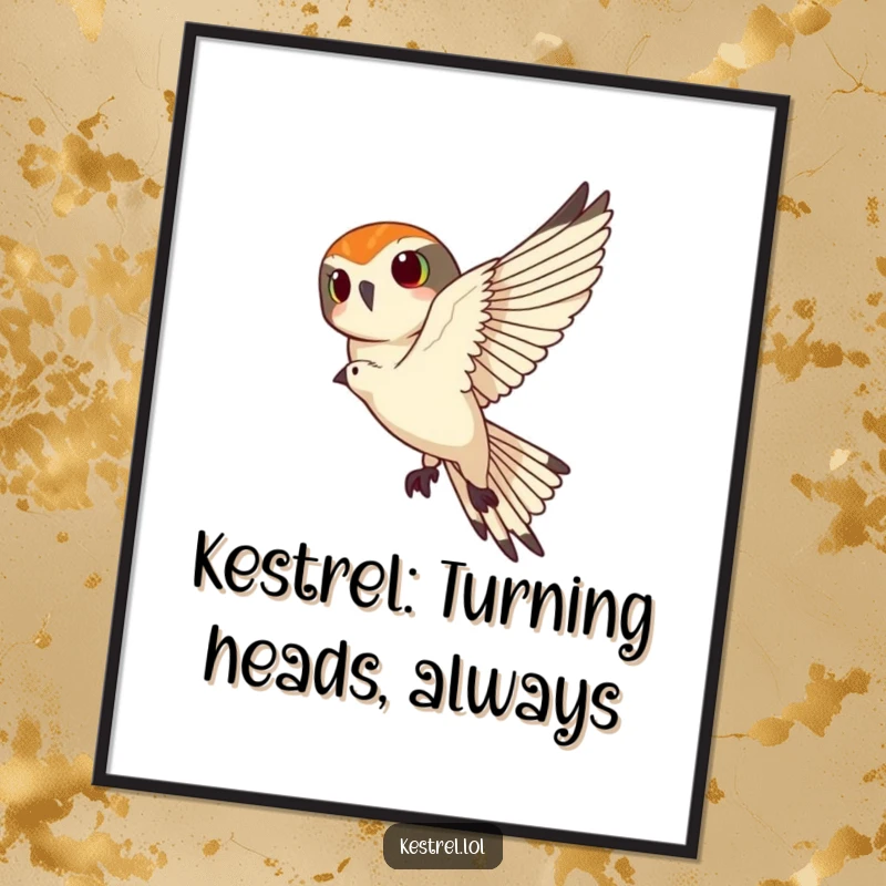 Funny Free Printable Kestrel Wall Art: A kestrel captured banking sharply in the sky, showcasing its graceful, humorous flight.