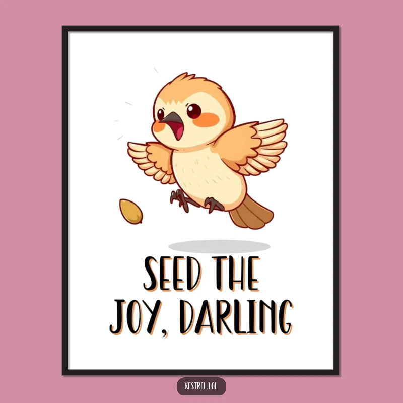 Funny Kestrel Seed Chase Art: Free Printable Downloadable Art, Quirky Bird Decor