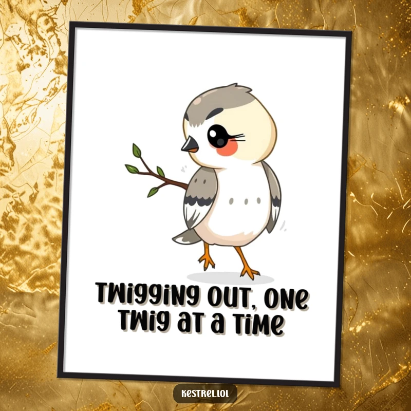 Funny Free Printable Wall Art: A diligent kestrel carrying a twig, showcasing its busy nature and adding quirky charm.