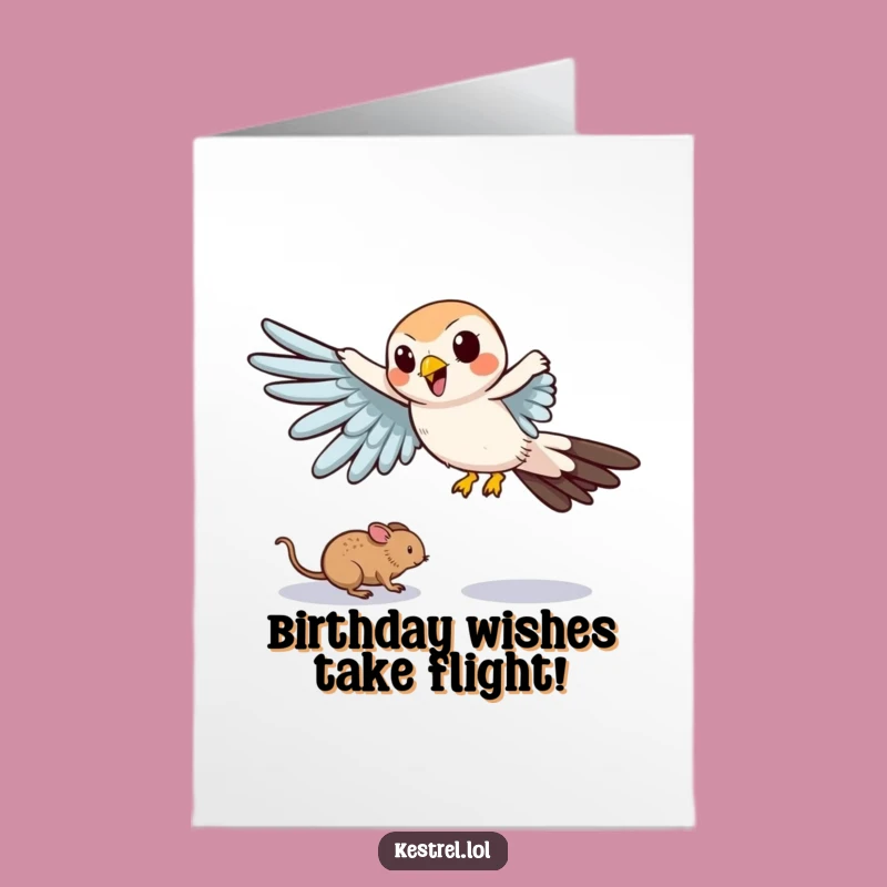 Free Printable Birthday Card: Funny Kestrel Hunting Mouse Downloadable Gift