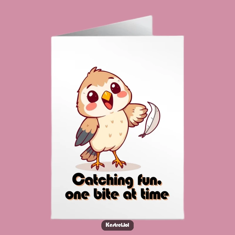 Free Printable Birthday Card: Kestrel Catching Feather Funny Downloadable Gift