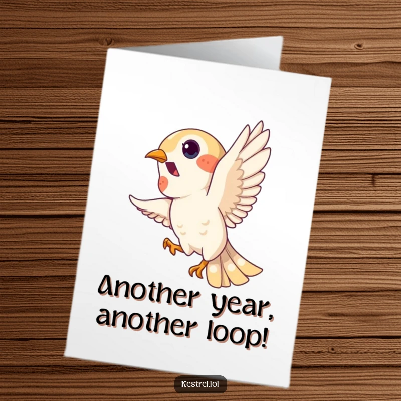 Funny Free Printable Kestrel Birthday Card: Playful kestrel in a sky loop celebration.