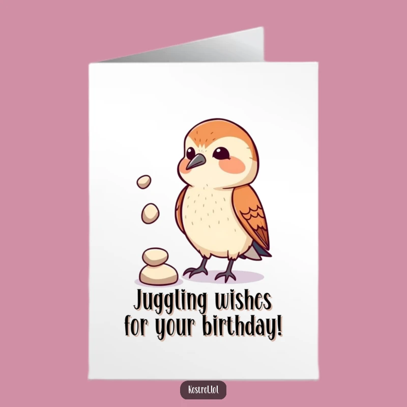 Free Printable Juggling Kestrel Birthday Card: Funny Downloadable Gift