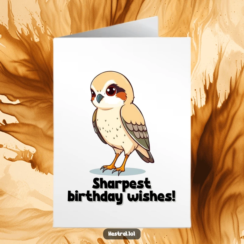 Funny Free Printable Birthday Card: Kestrel with sharp eyes scanning the ground, perfect for birthdays.
