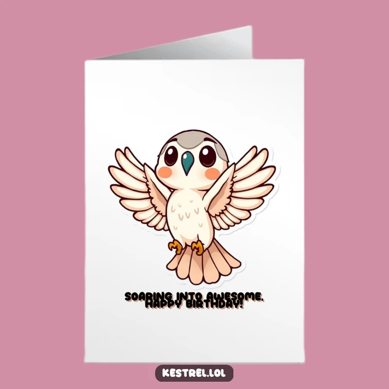 Free Printable Birthday Card: Flying Kestrel Wings Spread - Funny Downloadable Gift