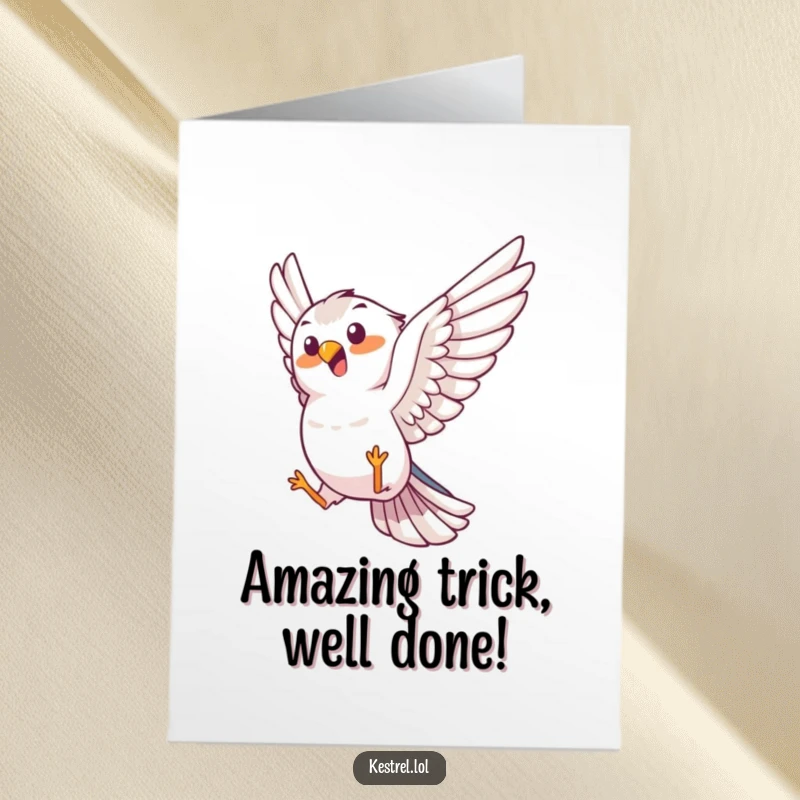 Funny Free Printable Kestrel Congratulations Card: Joyful kestrel executing a fantastic aerial trick.
