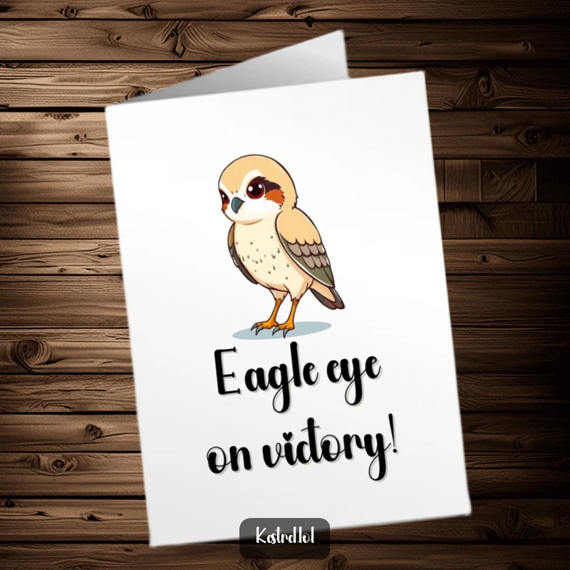 Funny Free Printable Congratulations Card: Kestrel with sharp eyes scanning the ground, celebrating keen success.