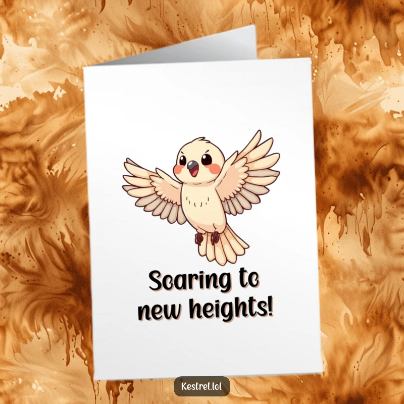 Funny Free Printable Congratulations Card: Happy kestrel soaring with vigorous wing flaps, celebrating your success.