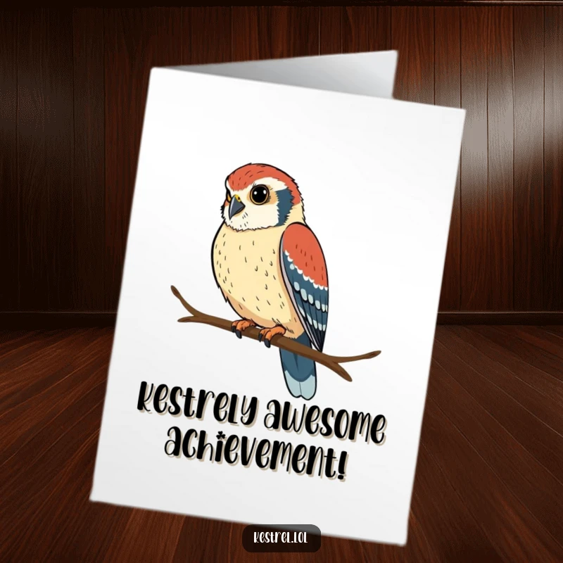 Funny Free Printable Congratulations Card featuring a determined kestrel perched intently, celebrating a sharp victory.
