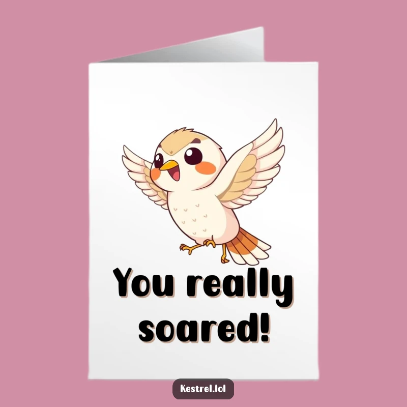 Free Printable Giggling Kestrel Congrats Card - Funny Downloadable Hovering Bird for Achievements