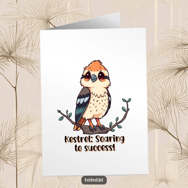 Funny Free Printable Kestrel Congratulations Card: Proud bird on a high perch, observing their triumph with a knowing gaze.