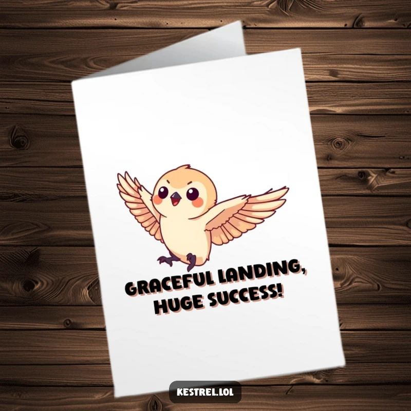 Funny Free Printable Congrats Card: A small kestrel lands delicately, symbolizing a graceful achievement.
