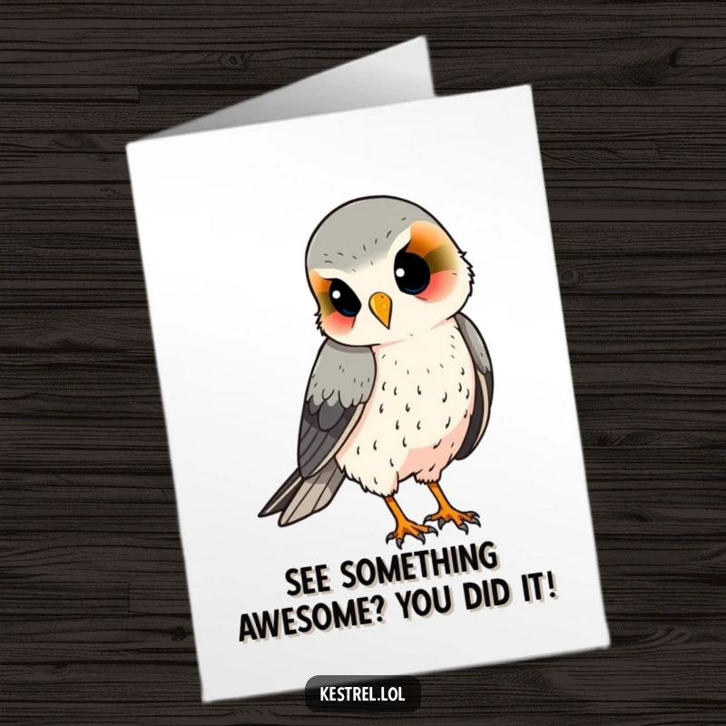 Funny Free Printable Congrats Card: A curious kestrel peers intently, head tilted, celebrating their momentous occasion.
