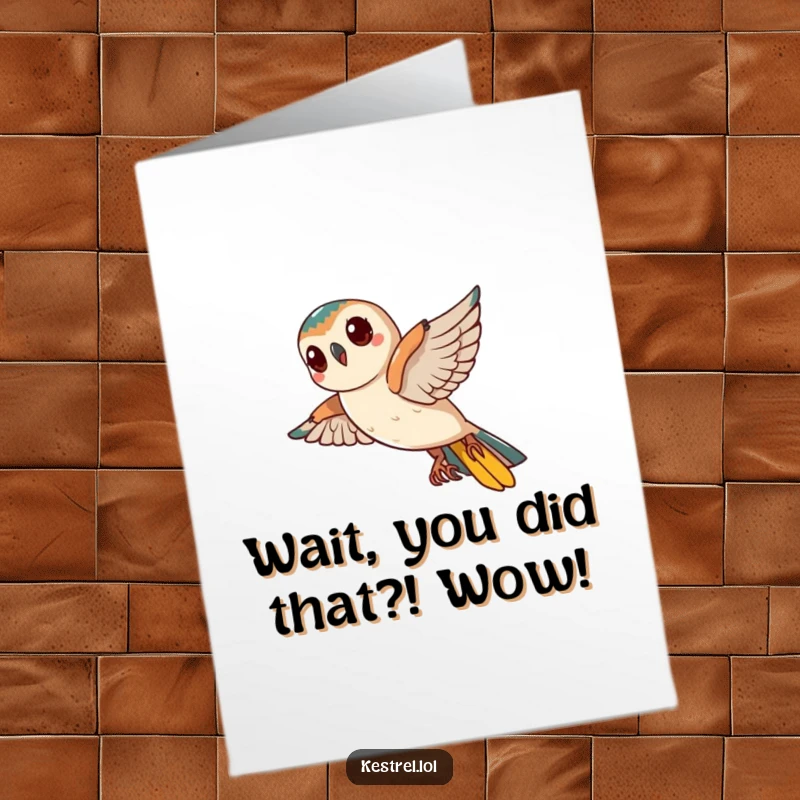 Funny Free Printable Congratulations Card: A curious kestrel tilts its head mid-flight, contemplating their success.