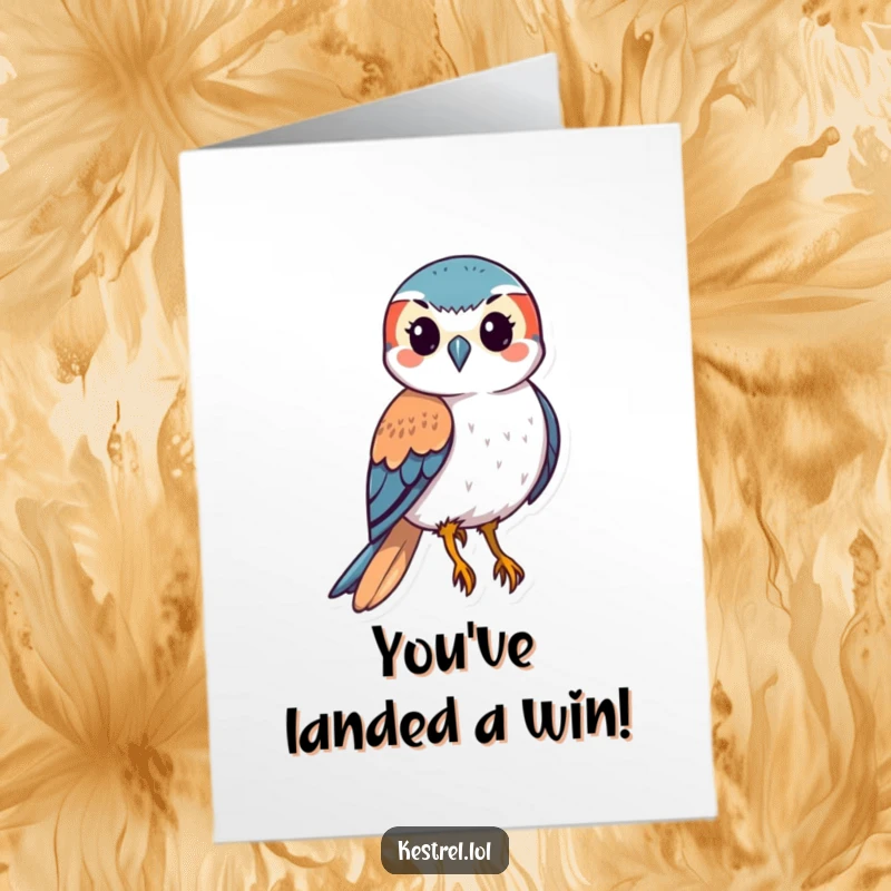 Funny Free Printable Kestrel Congratulations Card showing a stylized bird swooping downwards with tucked wings, symbolizing focused success.