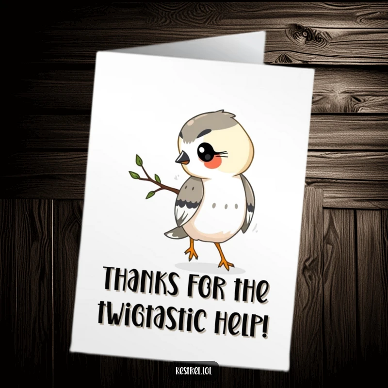 Funny Free Printable Thank You Card: A busy kestrel hurries along with a small twig, conveying thanks.
