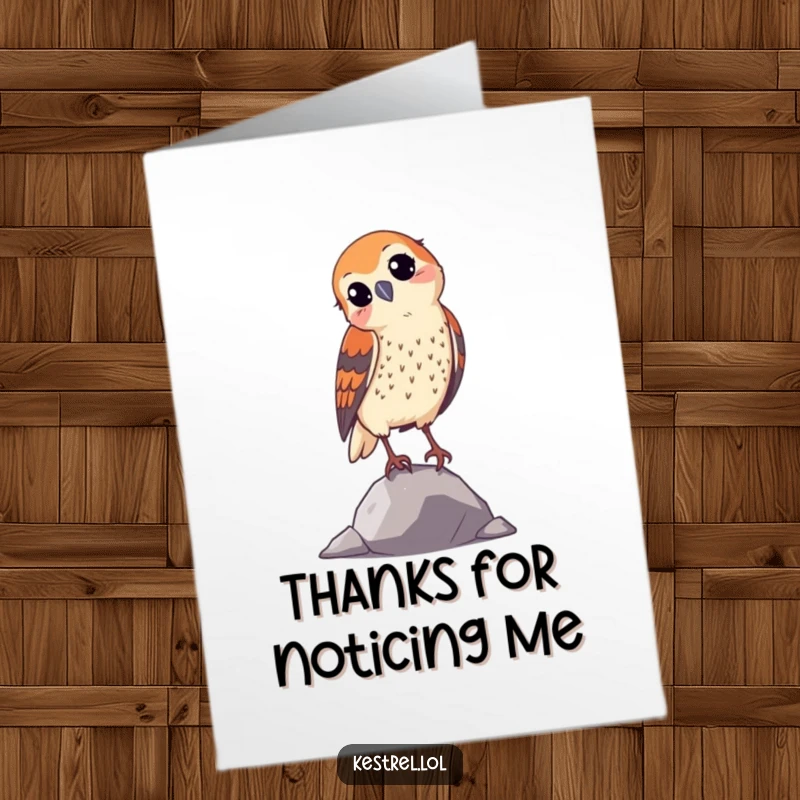 Funny Free Printable Thank You Card: Curious kestrel looking intently, grateful for your kindness.