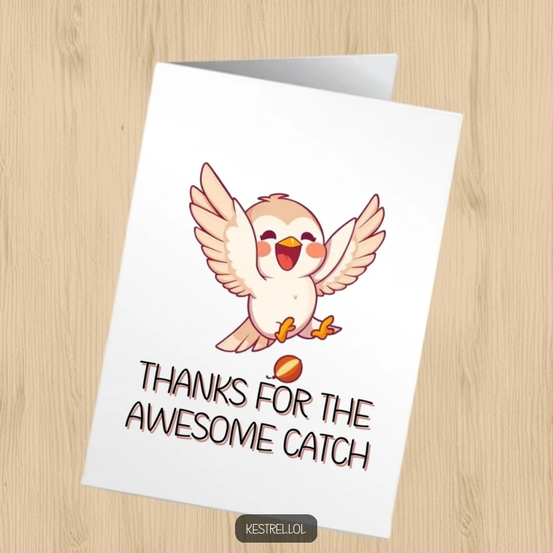 Funny Free Printable Thank You Card: A delighted kestrel joyfully diving towards prey, a unique thank you.