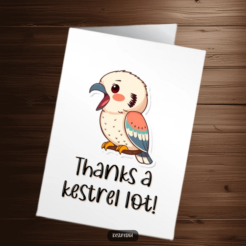 Funny Free Printable Kestrel Thank You Card: Kestrel loudly calling out a heartfelt thank you with its beak open.