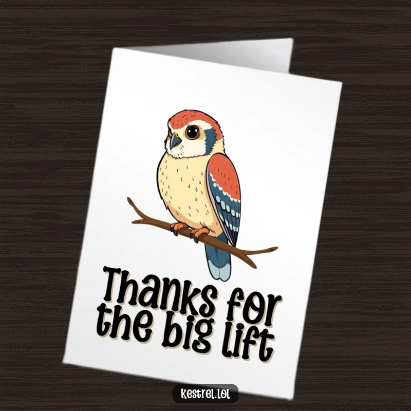 Funny Free Printable Thank You Card with a determined kestrel perched, looking intently, offering sharp gratitude.