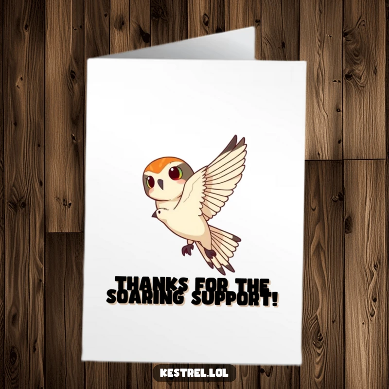 Funny Free Printable Kestrel Thank You Card: Kestrel banking sharply in the sky, conveying a quick and sincere thank you.