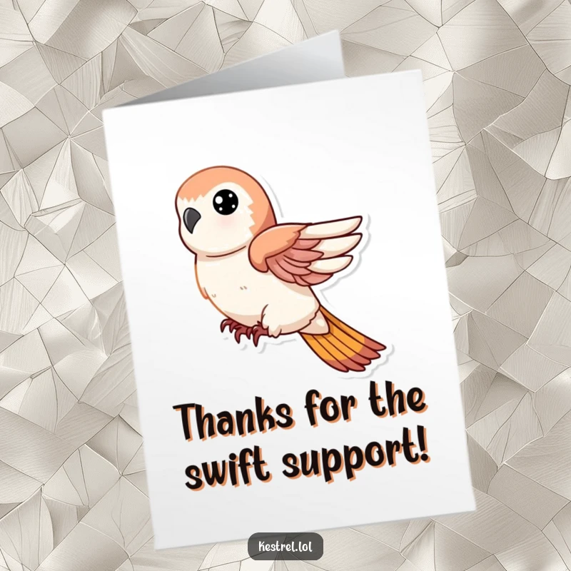 Funny Free Printable Thank You Card featuring a kestrel character in a swift dive, conveying speedy thanks.