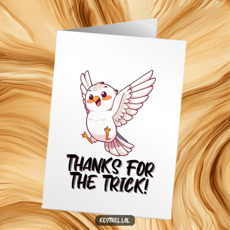 Funny Free Printable Kestrel Thank You Card: Joyful kestrel performing an aerial trick, perfect for thanks.