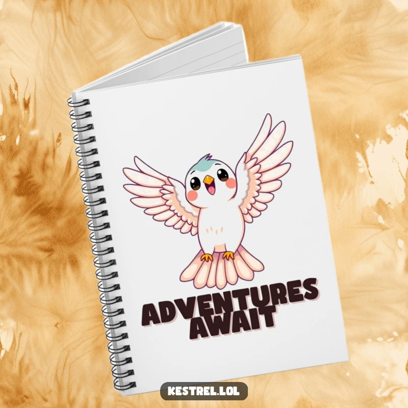 Funny kestrel notebook featuring a kestrel soaring with wings spread, perfect for capturing ideas with a humorous touch, a great gift.