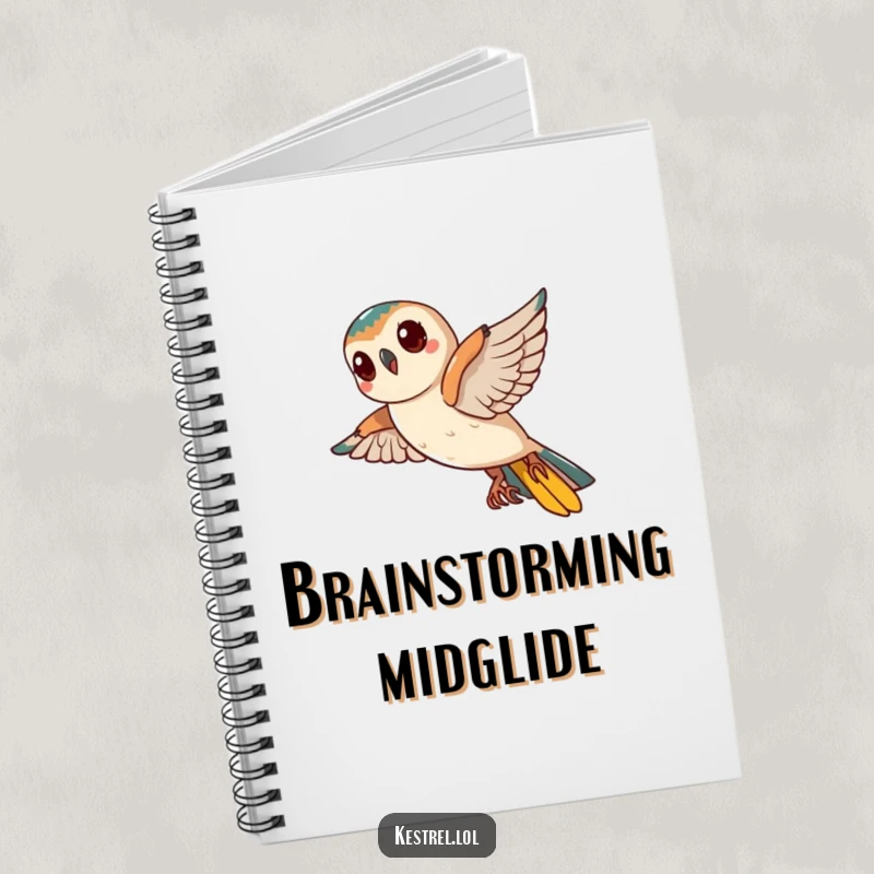 Funny Kestrel Notebook: A curious kestrel tilts its head mid-flight, ready to jot down puzzling questions.