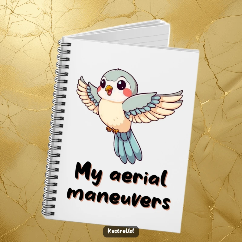 Funny notebook with a jovial kestrel with wings tucked in swift descent, perfect for jotting down notes with a dose of humorous speed and focus.