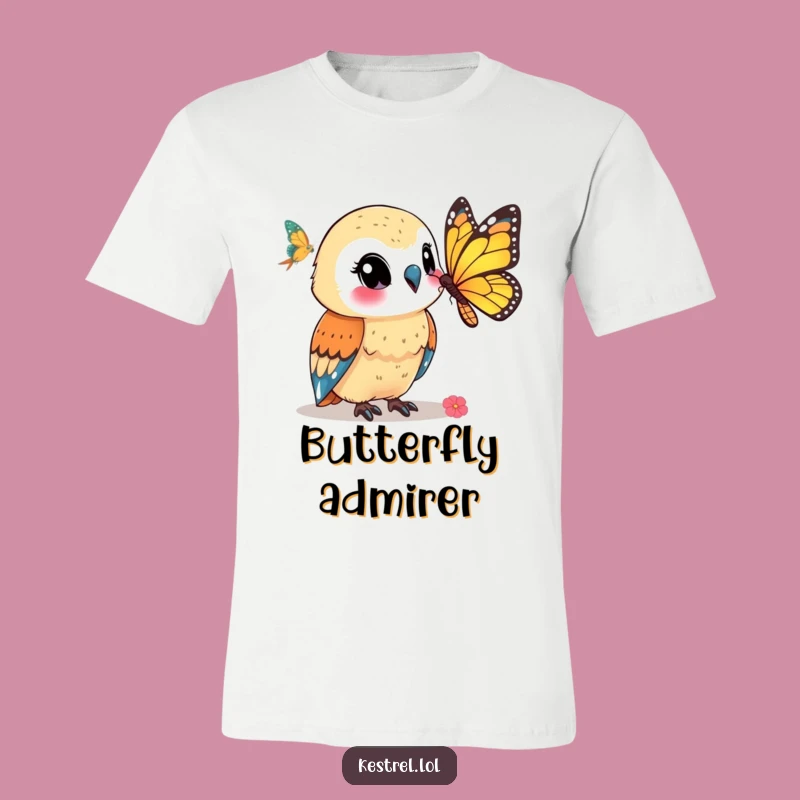 Funny Kestrel T-Shirt: Smiling at Butterfly - Nature Lover Gift