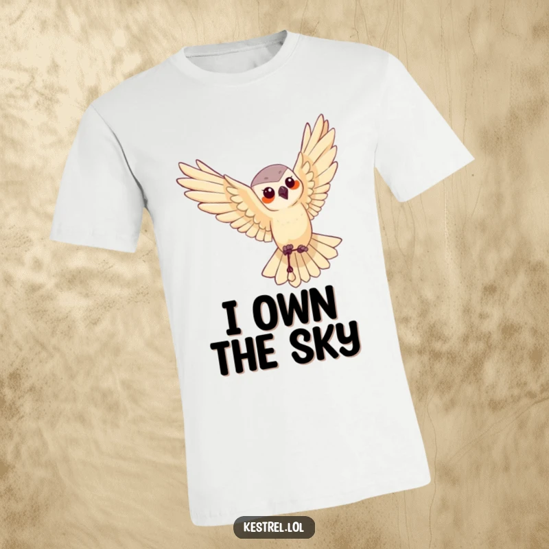 Funny t-shirt featuring a kestrel character performing a stunning aerial maneuver with incredible grace and agility.