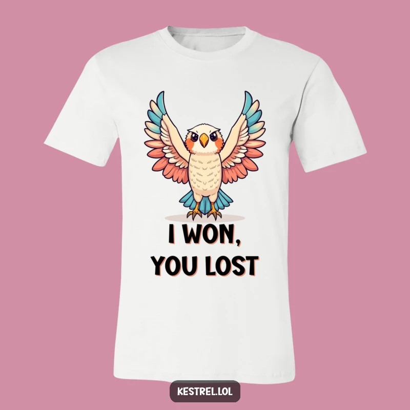 Funny Triumphant Kestrel T-Shirt: Victory Wings, Champion Humor
