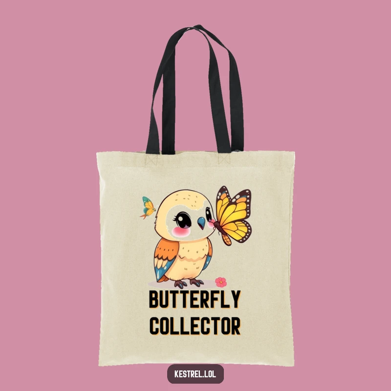 Funny Kestrel Tote Bag: Smiling at Butterfly - Nature Inspired Gift