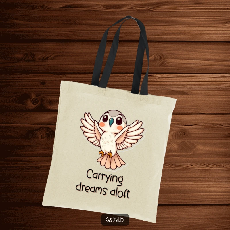 Funny Kestrel Flight Tote Bag illustrating a kestrel in powerful flight, ideal for carrying items with a humorous touch.