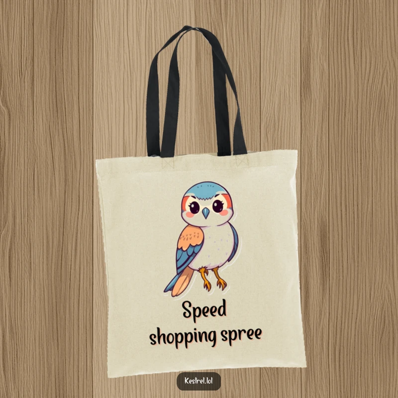 Funny kestrel tote bag featuring a stylized bird of prey in a dramatic downward swoop, perfect for carrying items with dynamic flair.