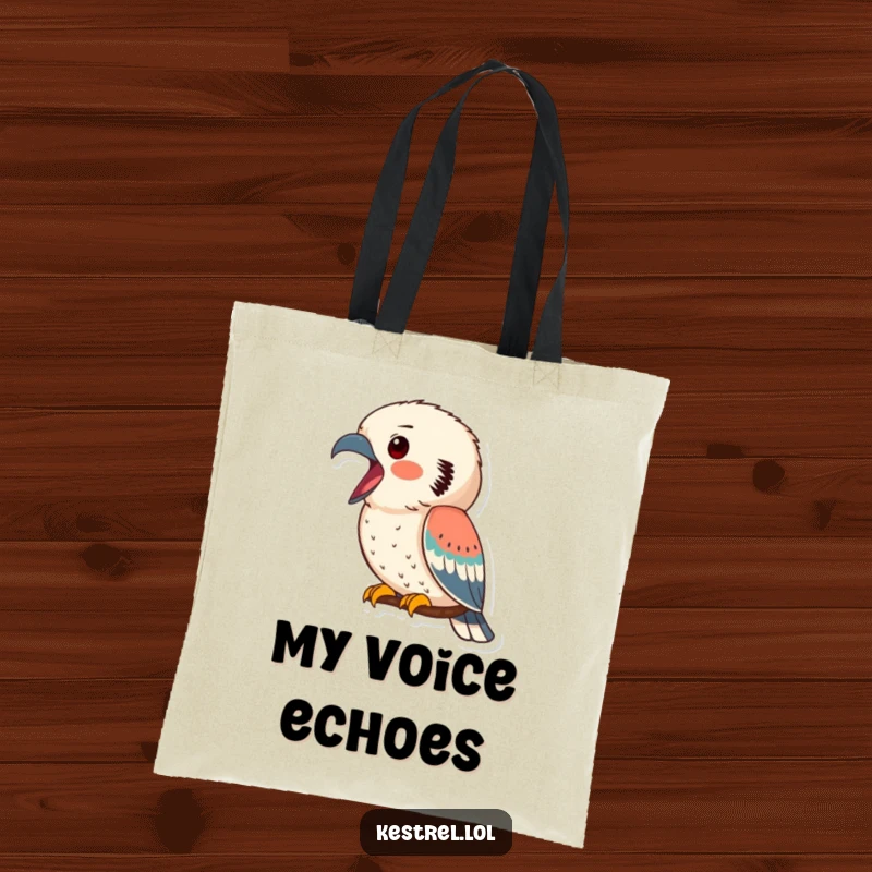 Funny kestrel tote bag, a kestrel calling out with its beak open, designed for carrying essentials with a humorous avian theme.